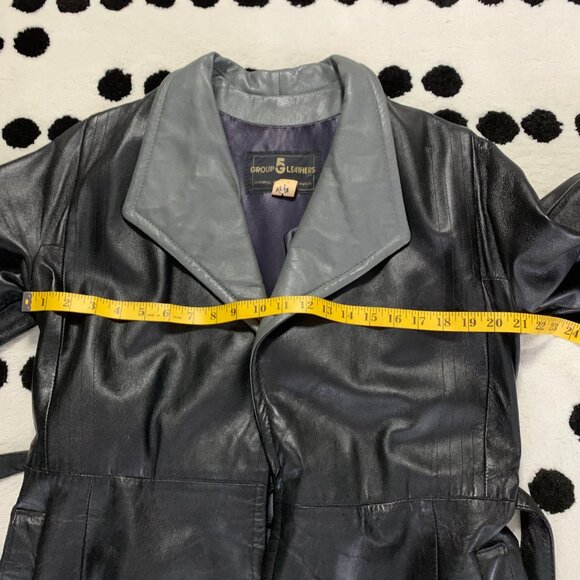 Vintage 70s Leather Maxi Trench Coat Small Black Belted Retro Long Overcoat - Picture 12 of 16